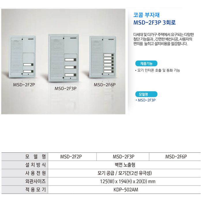 코콤 주택용 MSD-2F3P 3회로