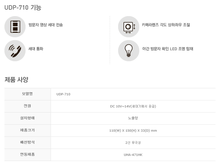 경동 아날로그 UHA-771HK 화이트/ UDP-710 (2선식/노출형)