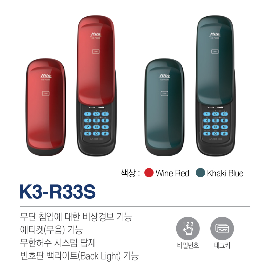 밀레 K3-R33S (번호,카드) (와인레드,카키블루)