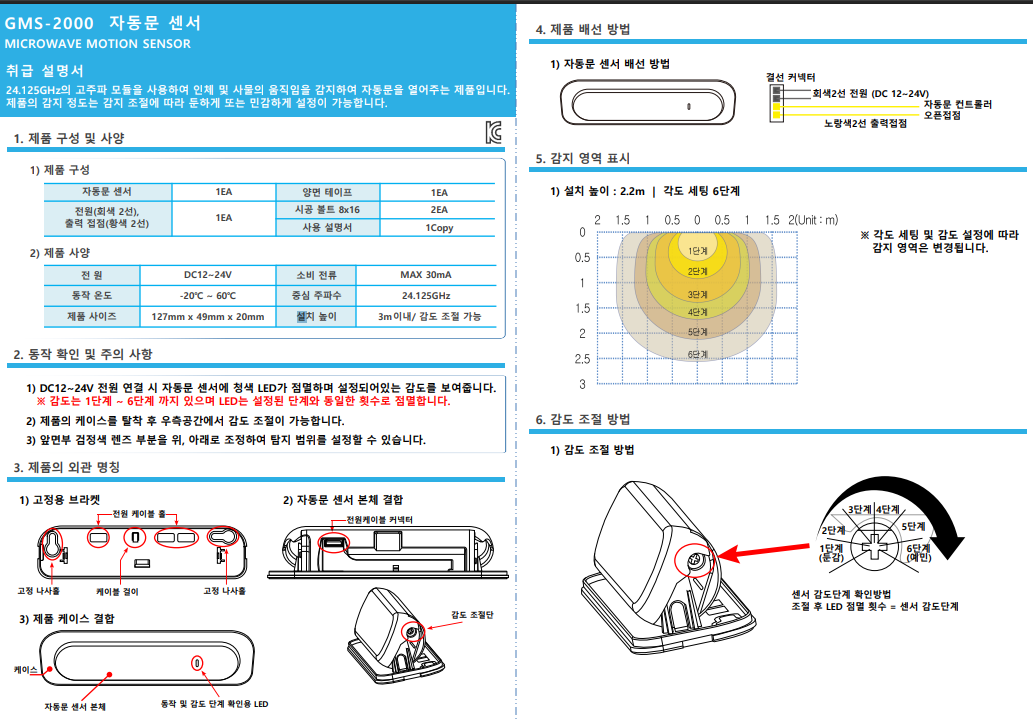 글로넥스 자동문센서 GMS-2000